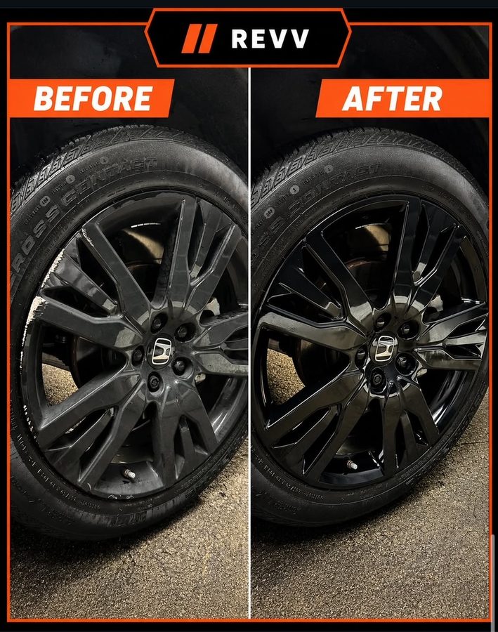 Honda gloss black wheel repair, before and after